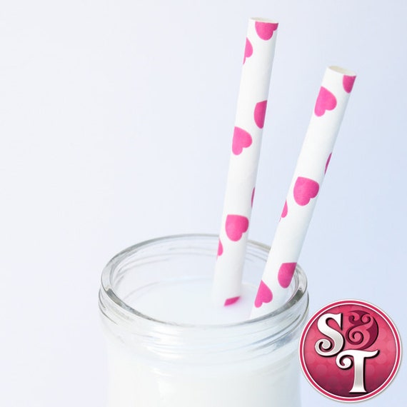 Pink Hearts Party Paper Straws Cake Pop Sticks Pixie