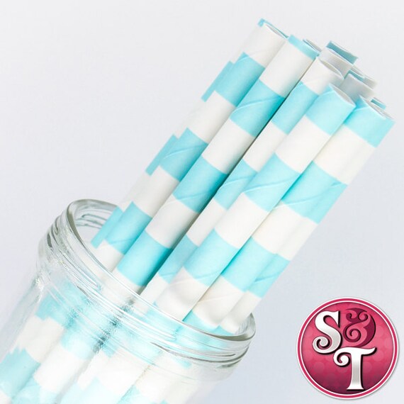 Rugby Stripe Light Blue Party Paper Straws - Cake Pop Sticks - Pixie Sticks - Qty 25 Il_570xn