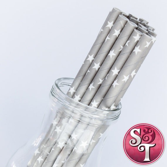Star Gray/White Party Paper Straws - Cake Pop Sticks - Pixie Sticks - Qty 25 Il_570xn