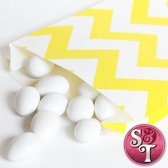 Chevron Yellow Goodie Favor Treat Bags - Qty 12 Il_570xn