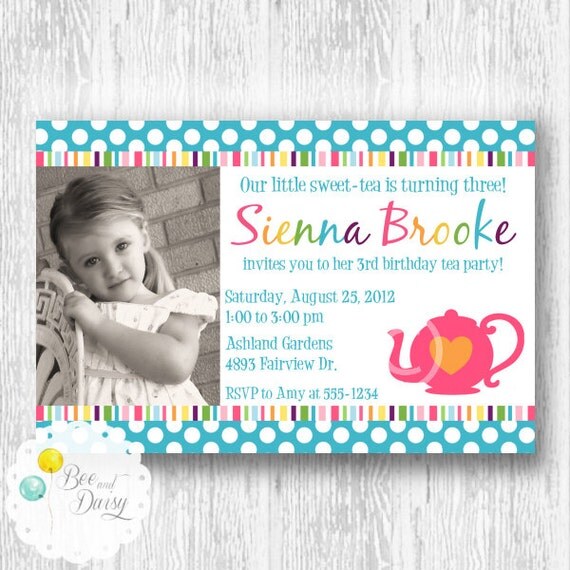 Tea Party Invitation for Birthday Party or Baby Shower - Girls DIY Printable Invite by BeeAndDaisy Il_570xn