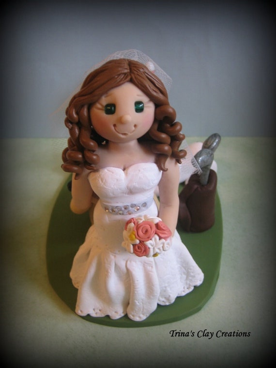 Wedding Cake Topper, Bride Dragging Groom, Custom, Personalized, Polymer Clay, Dog Dragging Groom, Wedding or Anniversary Keepsake
