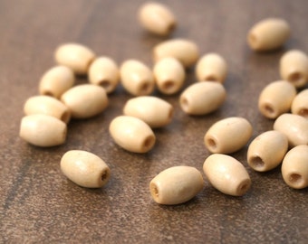 Natural Wood Beads, 9mm x 6mm handcut ovals, 100 eco-friendly wooden beads (847R)