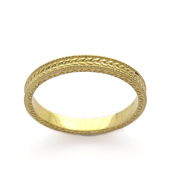 Items similar to Vintage Scrolls Wheat Wedding Band Ring in Yellow Gold ...