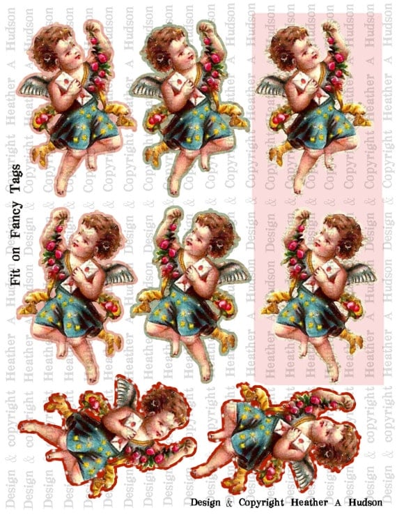 VintageValentine's Day Cute Cupid  Cherubs ATC and Fancy Tags Focals Digital Collage sheet Printable