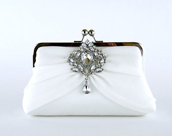 Bridal clutch, Silk Chiffon Clutch with Brooch, Wedding clutch, Wedding bag, Purse for wedding