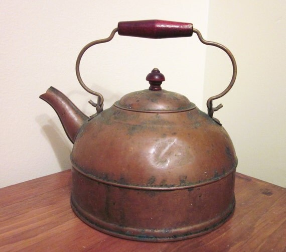 Rustic Copper Tea Kettle with Great Patina Mid Century