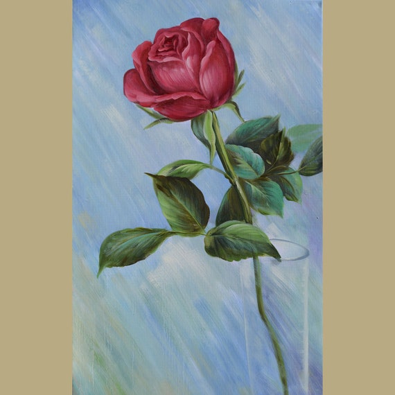 Items similar to ORIGINAL Oil Painting The Red Rose 23 x 36 Flower