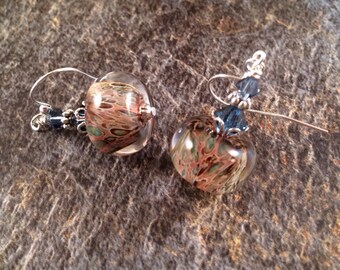 Lampwork Earrings, Boro Earrings, Beadwork Earrings, Glass Earrings, Lampwork Bead Earrings, Orange Earrings, Peach Earrings, Blue Earrings