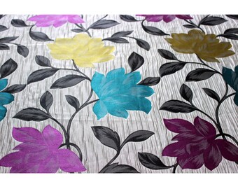 Silver Grey Multicolor Floral Curtain Fabric Upholstery Fabric Curtain Panels Drapery Fabric Window Treatment Fabric Curtain Fabric