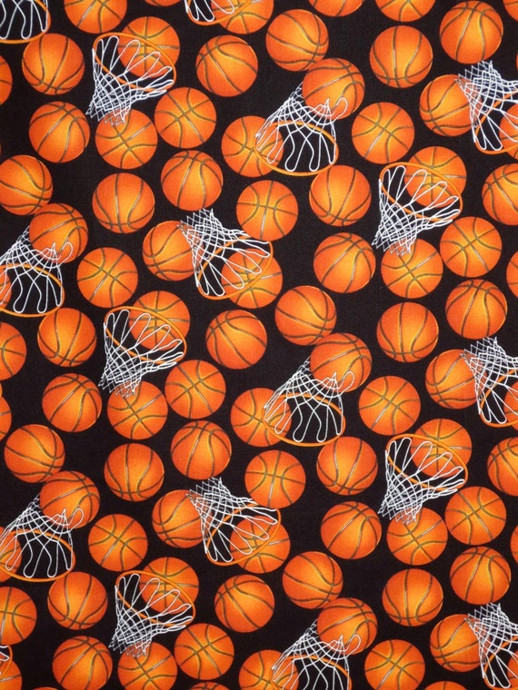 Orange on Black Allover Basketball Print by fabricsandtrimmings