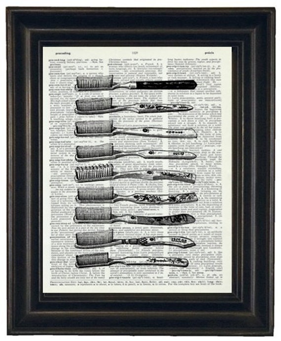 Tooth Brush Print Print Dictionary Page Art Upcycled Wall