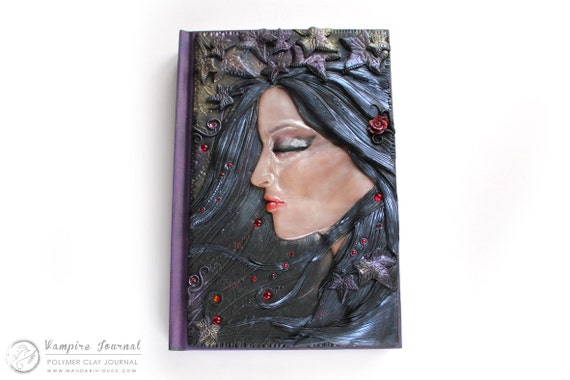 DISPLAY ITEM - Vampire Journal- secret diary- plain sketchbook- polymer clay - fantasy steampunk leather effect