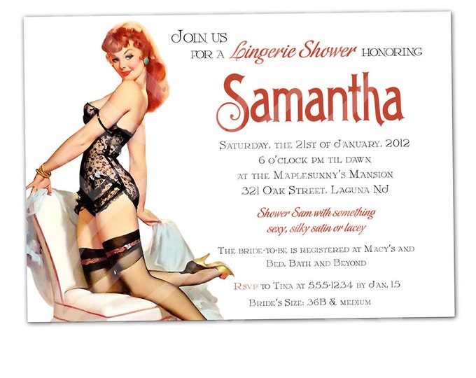 Sexy Pin up Girl Lingerie Theme Invitation - Customizable Wordings - Print-your-own
