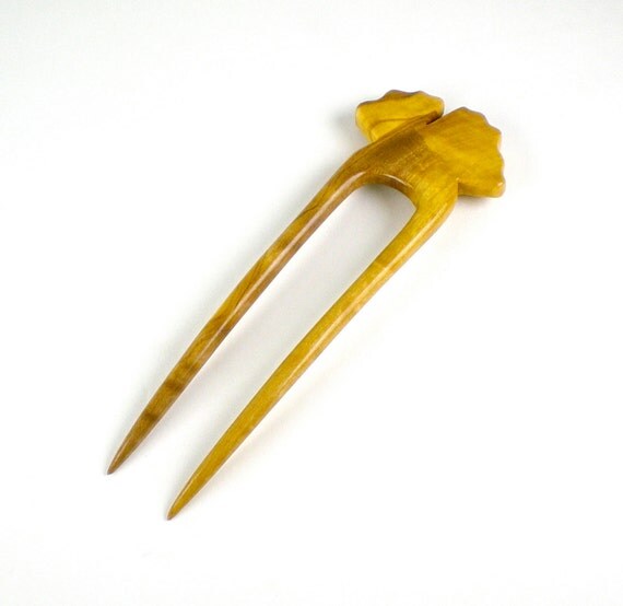 Hair Fork Two Pronged Hair Fork in Exotic Olive Wood with