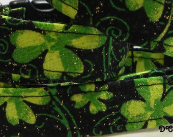 Dog Collar Shamrocks w Gold Sparkle for St Patricks Day Adjustable Dog Collar D Ring Choose Size