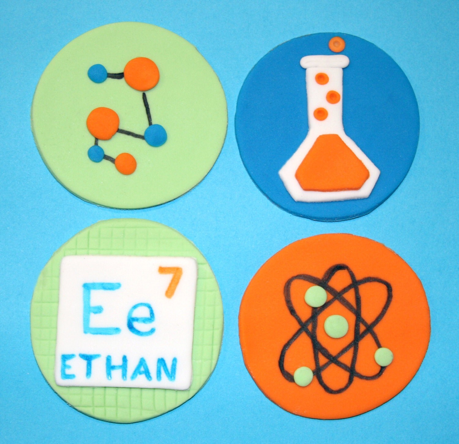Fondant cupcake toppers Science themed birthday party