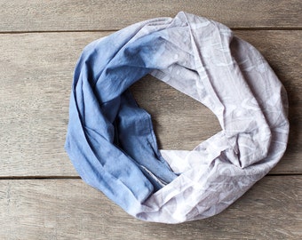Ombré Infinity Scarf Versatile Cowl Loop scarf Indigo Blue Jean Denim Taupe tribal modern urban minimalist