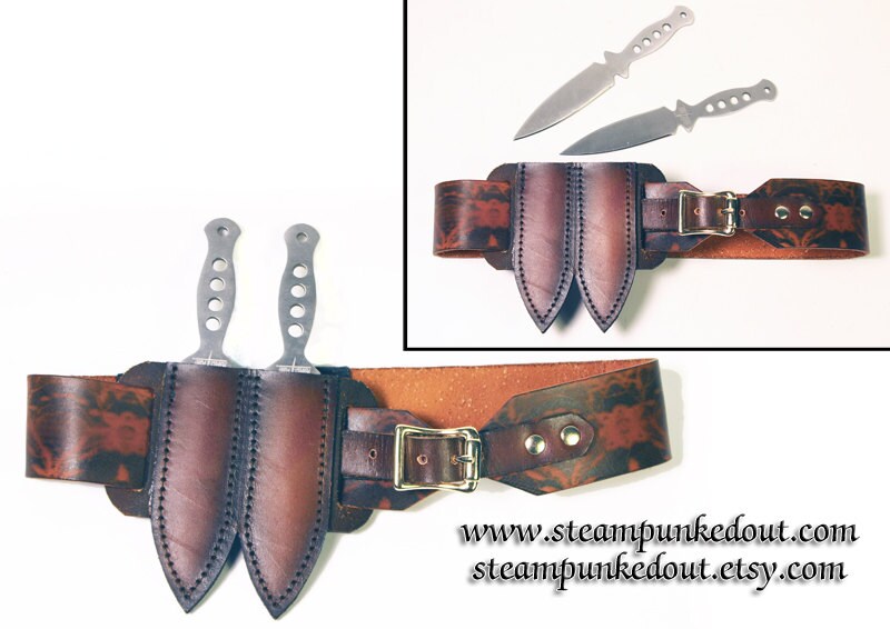 Leather Steampunk Leg Garter w/ Throwing Knives by SteampunkedOut