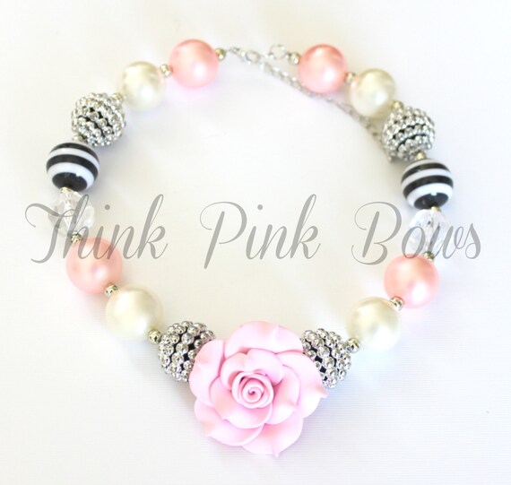 Girls Chunky Necklace, Girls Bubblegum Chunky Necklace, Girls Chunky Bubble Gum Bead Necklace, Rose Chunky Bead Necklace,Children Necklace. by ThinkPinkBows
