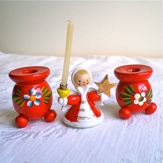 Christmas Candle Holders Swedish Red Angel by vintagedottirose