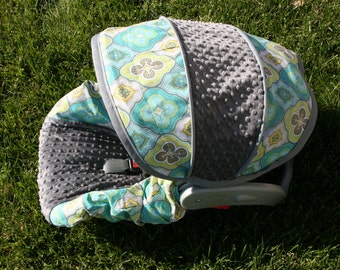 Baby car seat cover, Neutral baby cover, Infant car seat cover set- Custom Order Comes with Free Strap Covers