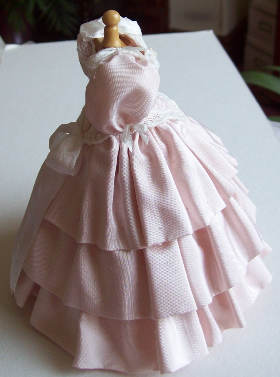Pink silk ball gown on mannequin 1/12th by JustForYouMiniatures