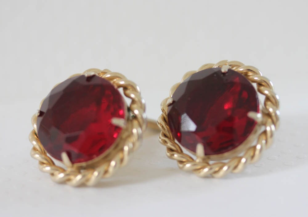 Vintage Red Clip On Earrings Red Button Earrings Marvella