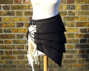 Post apocalyptic asymmetric over skirt clothing black white alternative fashion