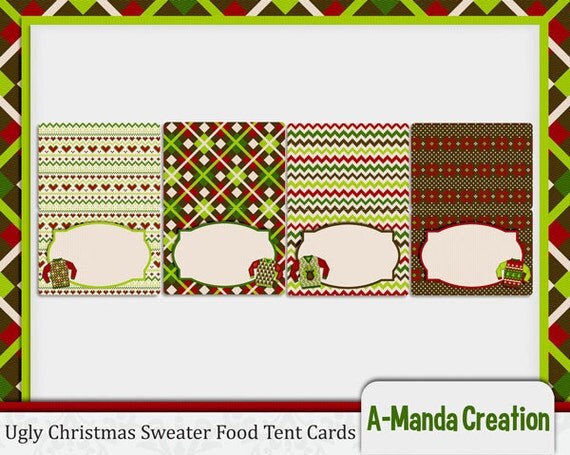 Ugly Christmas Sweater Party Printable Folded Food Tent Card Labels Il_570xn