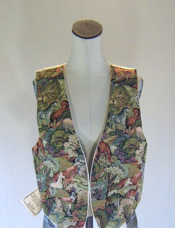 Wild Horse Print Tapestry Waist Coat Vest Top