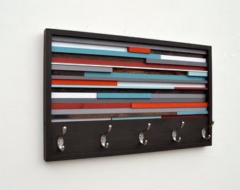 Wood Wall Art - Reclaimed Wood Art - Coat Rack Abstract Painting on Wood