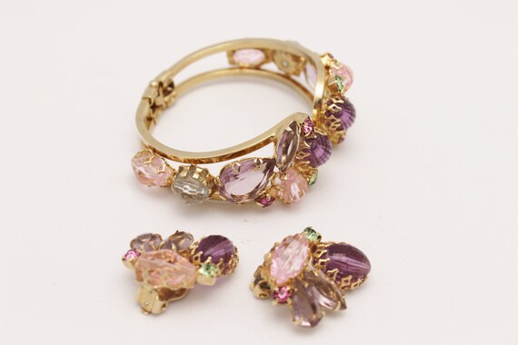 Vintage Juliana Clamper Bracelet and Earrings Multi Lavendar