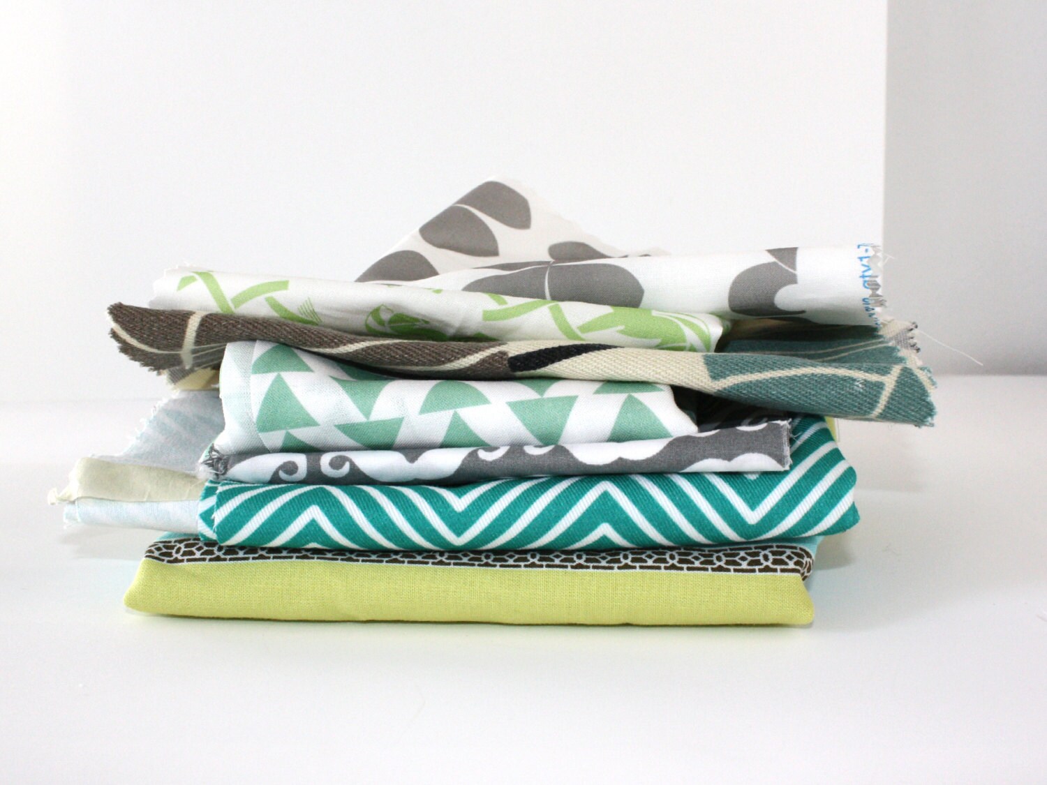 Organic Cotton fabric remnants MINT GREEN GREYS by NewMomDesigns