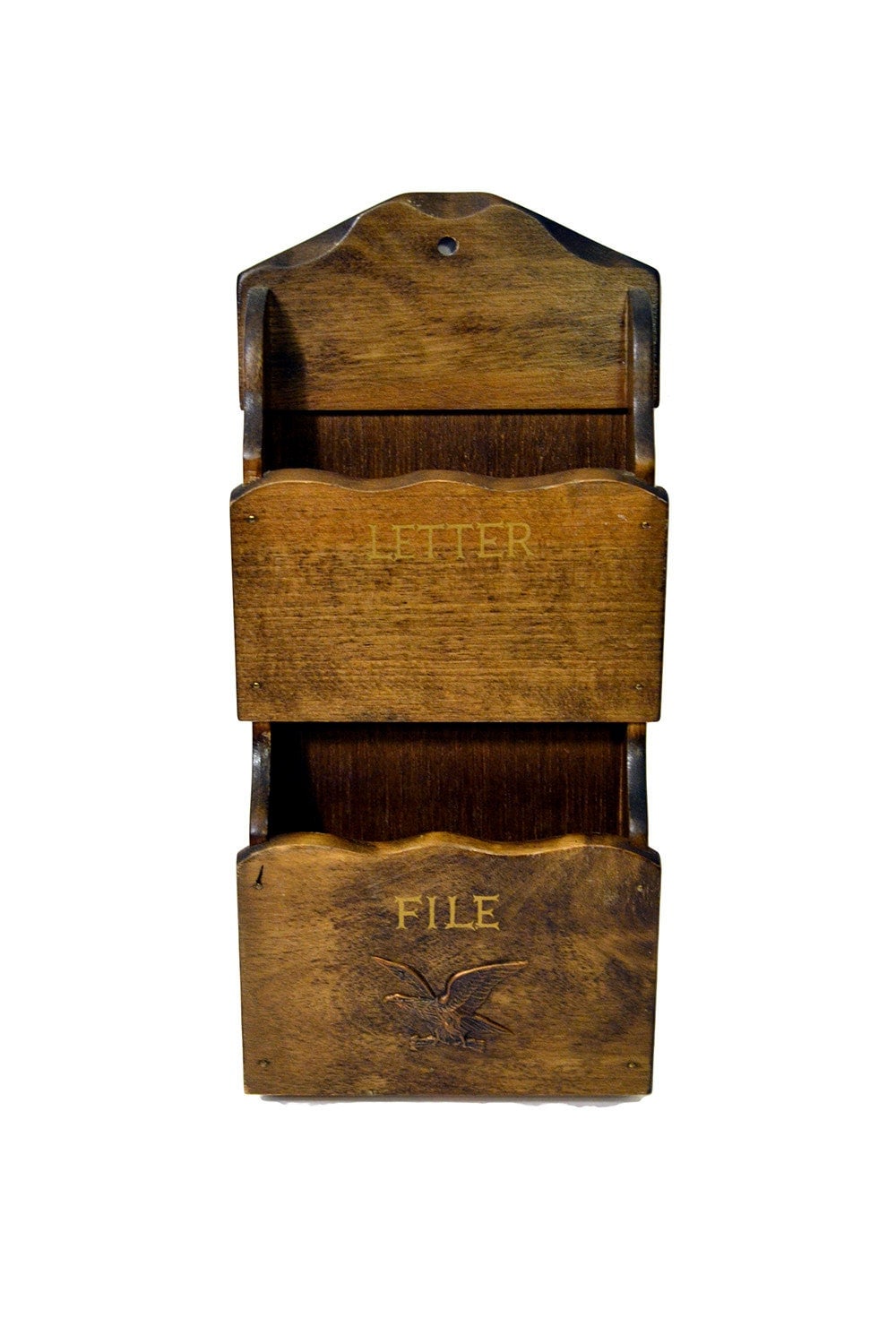 Two Pocket Wooden Mail Holder Vintage Letter File Organizer