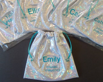 GYMNASTICS TEAM matching monogram drawstring Grip Bags PERSONALIZED match to your gymnast leotard or warm-up suit- Birthday present gift