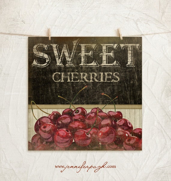 Items similar to Sweet Cherries 12x12 Print Kitchen, Vintage, Home