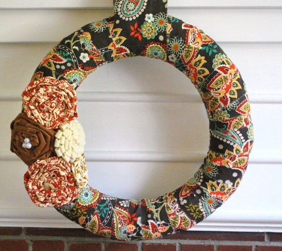 Fabric Wrapped Willow Fall Wreath by YellowAttic on Etsy