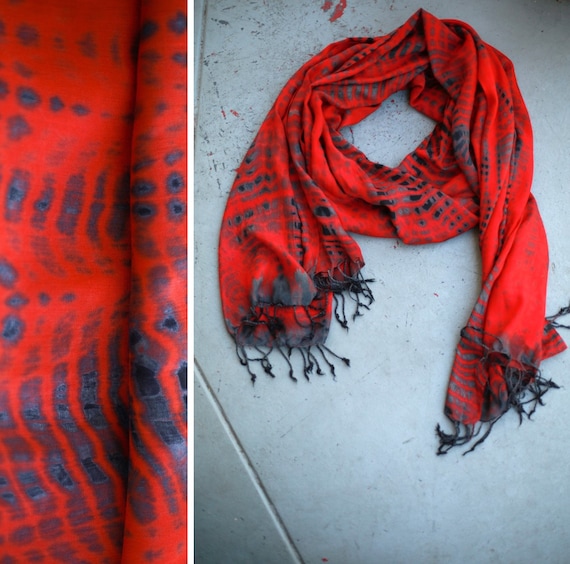 Angie > Tomato Red & Grey Large Scarf