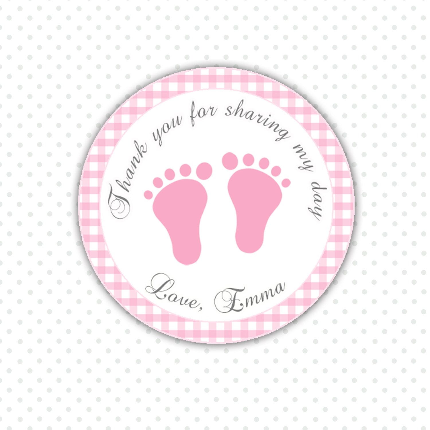 Pink Gingham Thank You Tags Baby Feet Custom Baby Shower