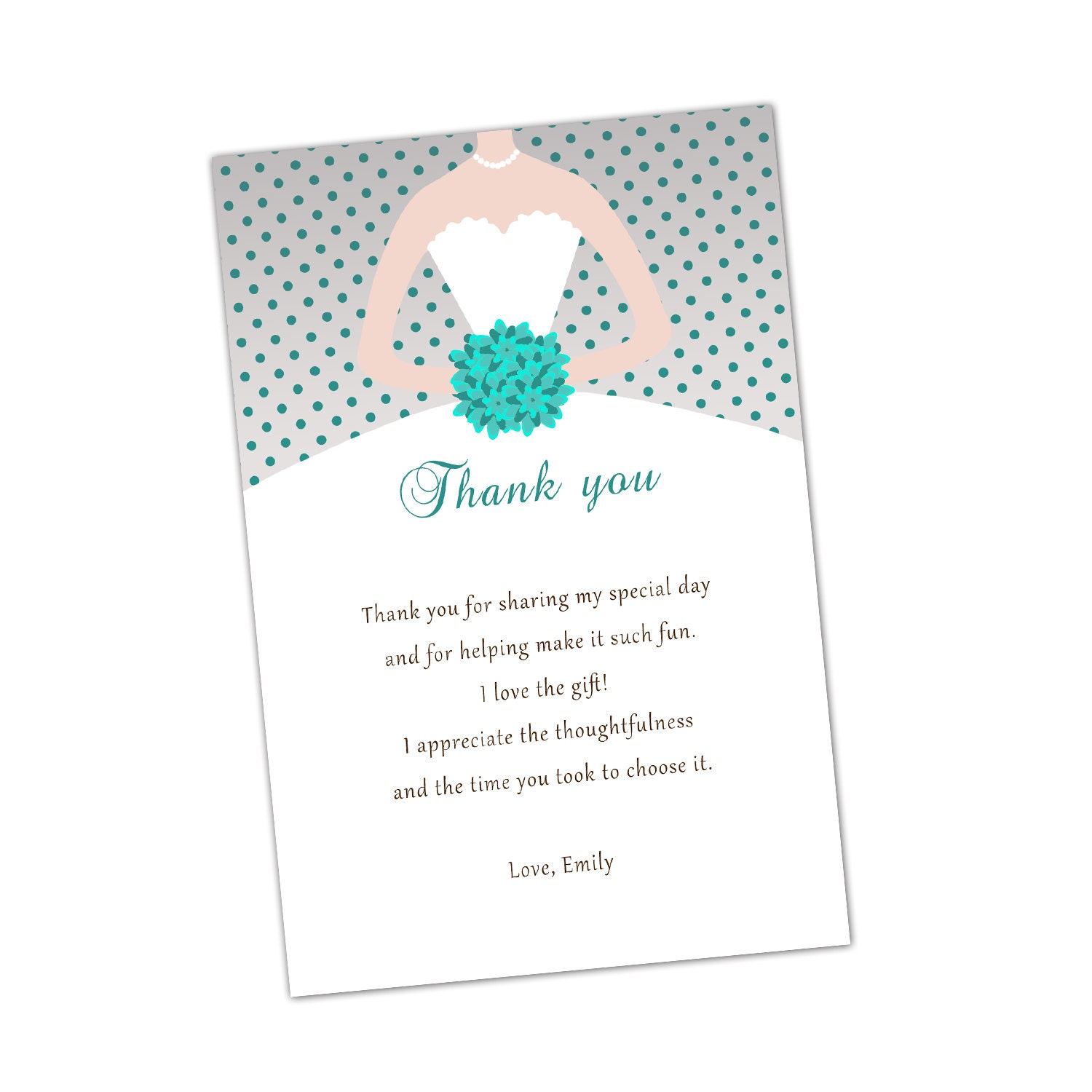 Grey Turquoise Bridal Shower Thank You Cards Bouquet Bride