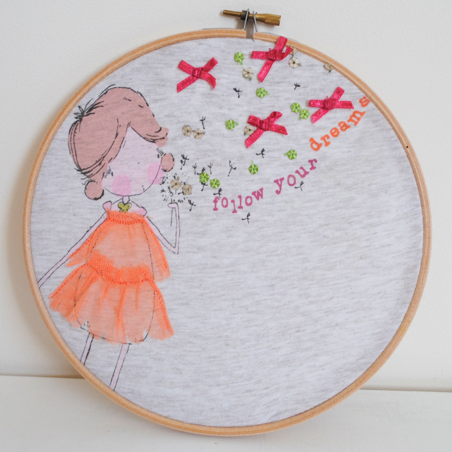 Follow your dreams embroidery hoop art wall new baby girl Follow your dreams embroidery hoop art wall new baby girl