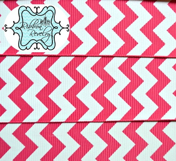 High quality 1.5 " white chevron on hot pink grosgrain ribbon- Il_570xn