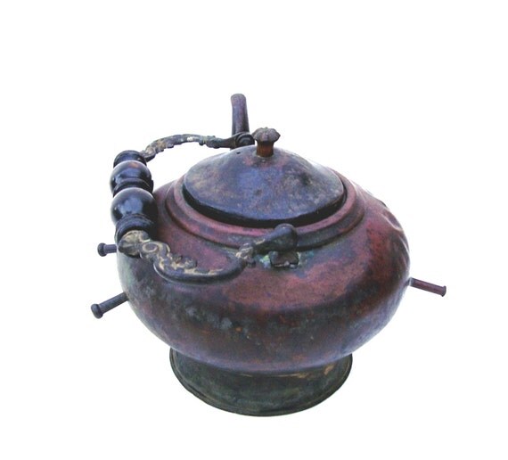 Antique Copper Tea kettle Vintage Hearth Fireplace Teapot