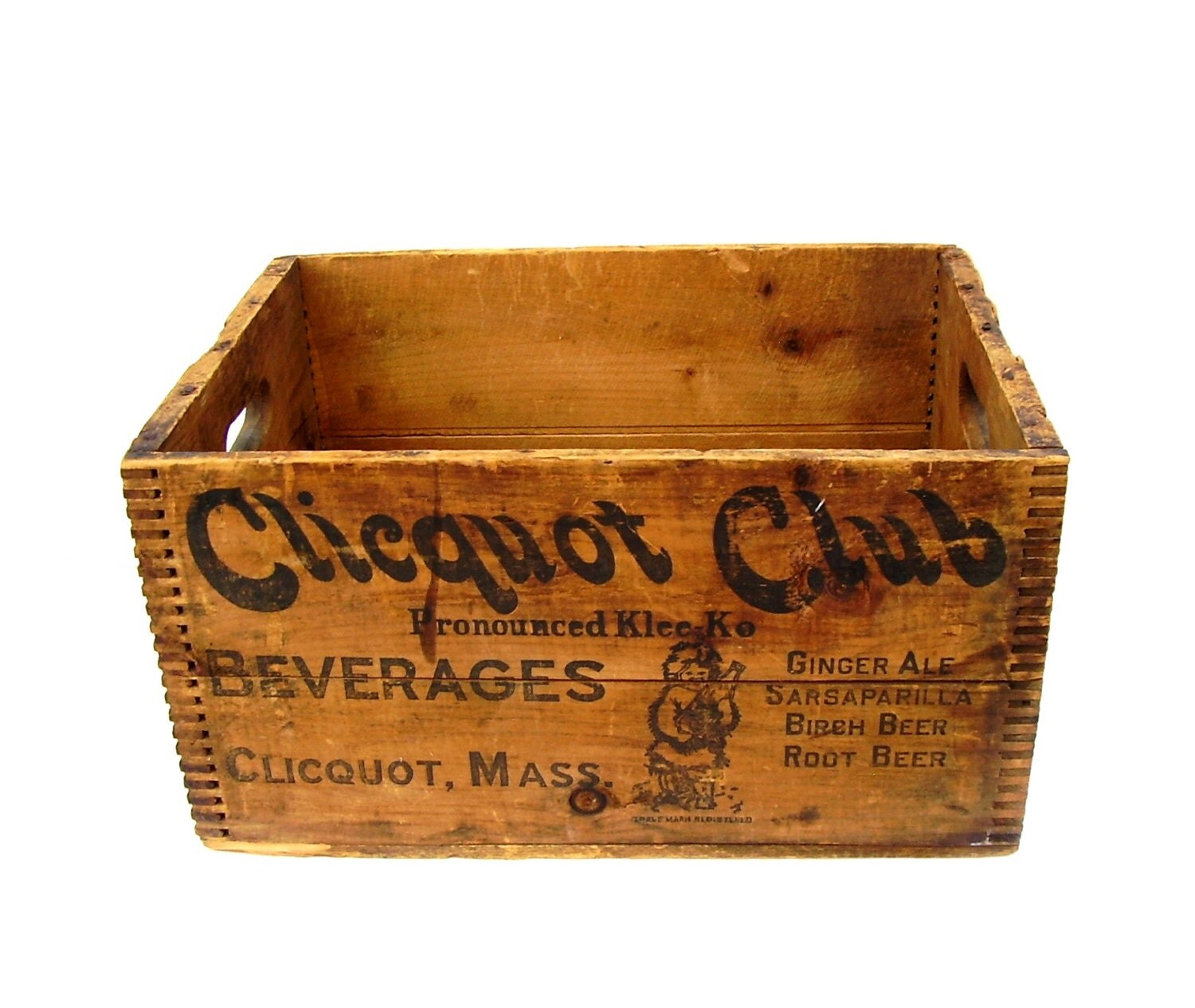 Antique Wood Soda Crate Clicquot Club Dovetail Wooden Box