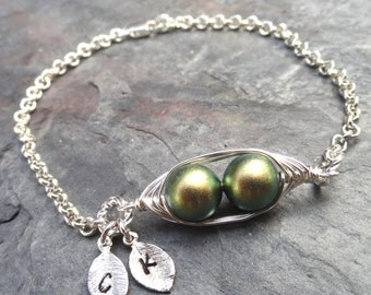 Sweet 2 Peas In A Pod Silver Bracelet 2,3 Or 4 Swarovski Pearls Choose Your Color Or Beads. Ideal Gift For Mom Gr