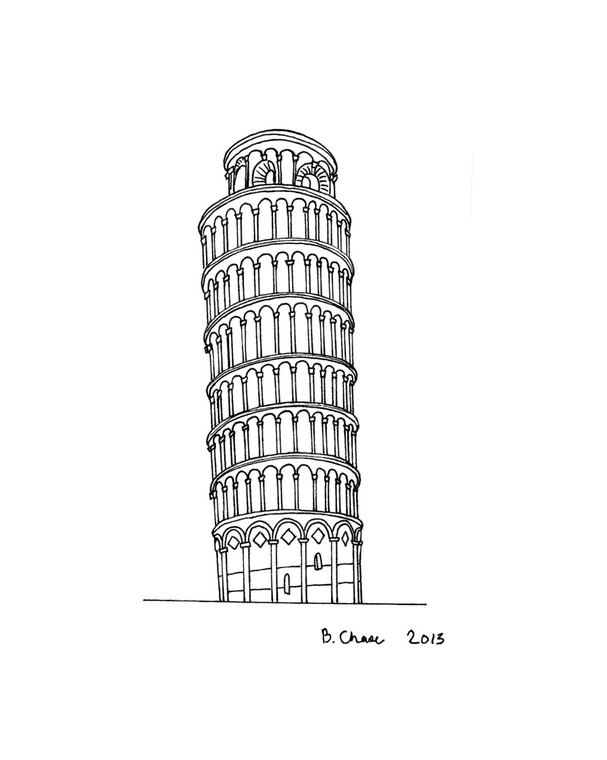 The Leaning Tower of Pisa print of an original illustration
