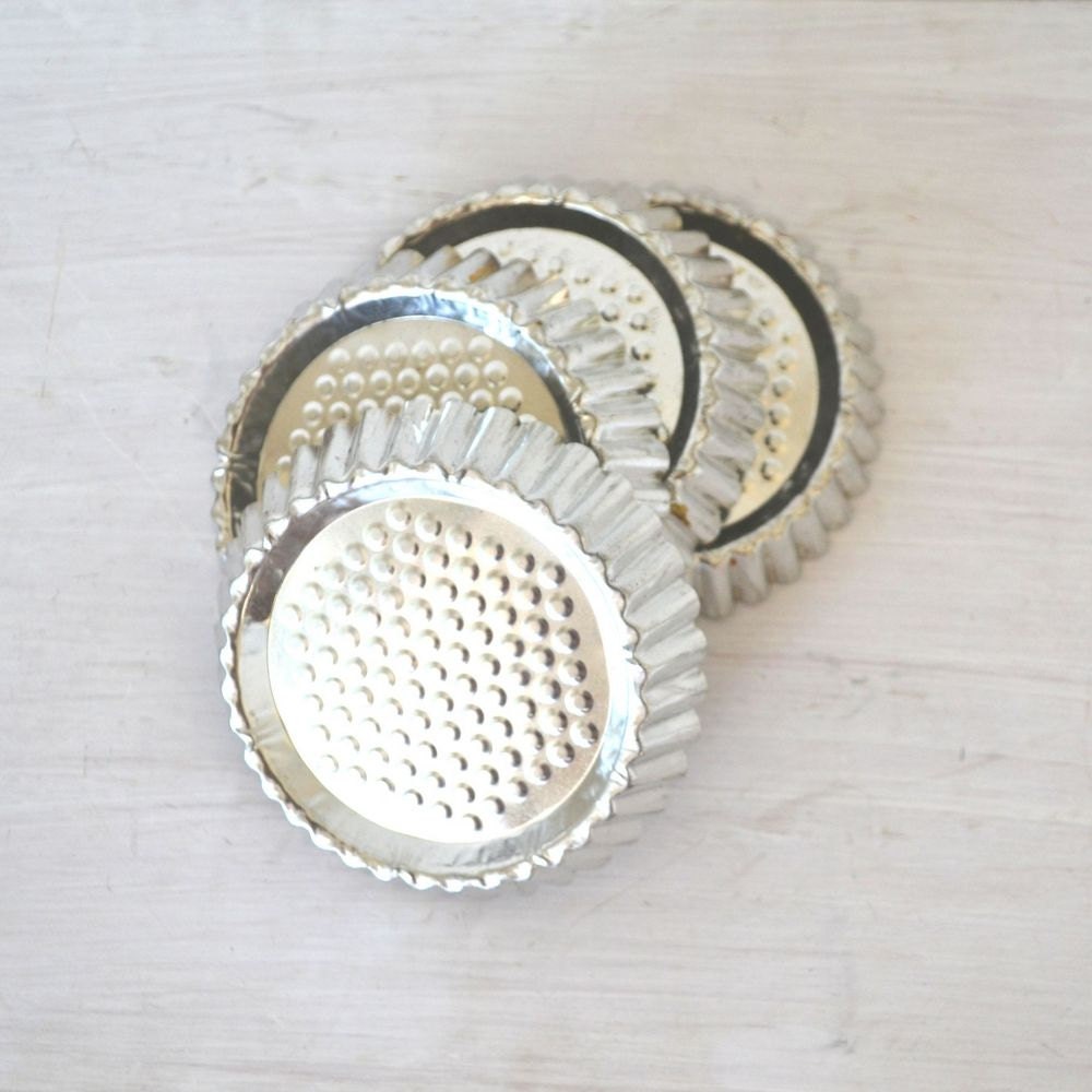 Mini Tart Pans Set Vintage 1960s Silver Shallow Tins Baking