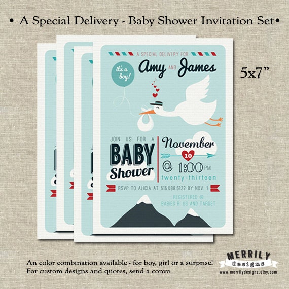 Stork Themed Baby Shower Invitations 1