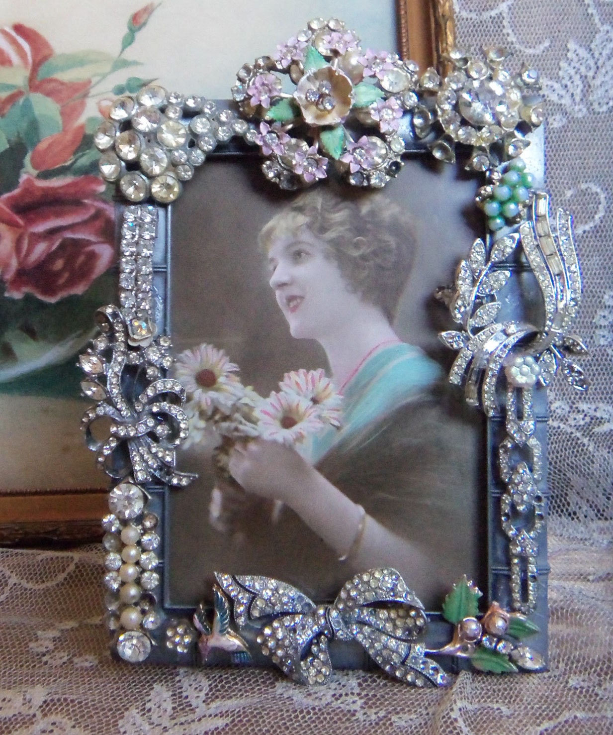 Romantic Chic  Jeweled  Picture Frame  Vintage Rhinestones